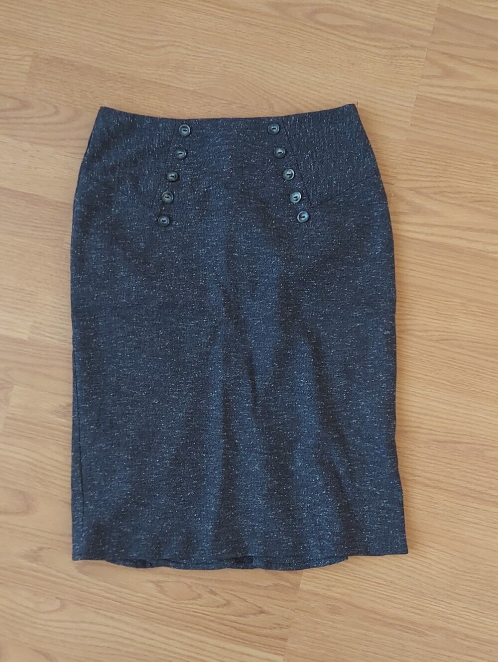A. Byer Black Tweed Pencil Skirt with Double-Button Detail Size 5